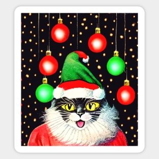 Santa Cat Christmas Lights Sticker